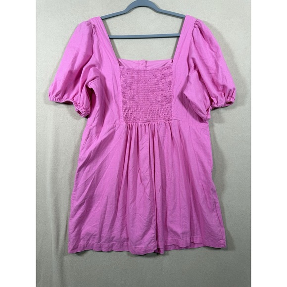OLD NAVY Puff Sleeve Linen-Blend Dress Pink Button Front w/Pockets XL Babydoll - Picture 6 of 7